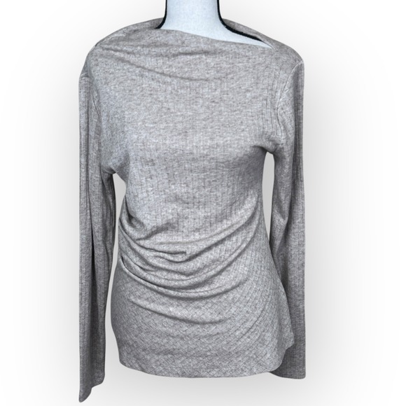 LOFT Sweaters - LOFT Womens Size Medium Ribbed Cowl Neck Long Sleeve Ruched Shirt Top Neutral